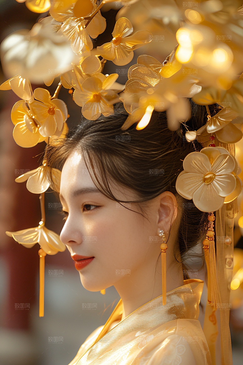 锦鲤汉服美女唯美古风素材
