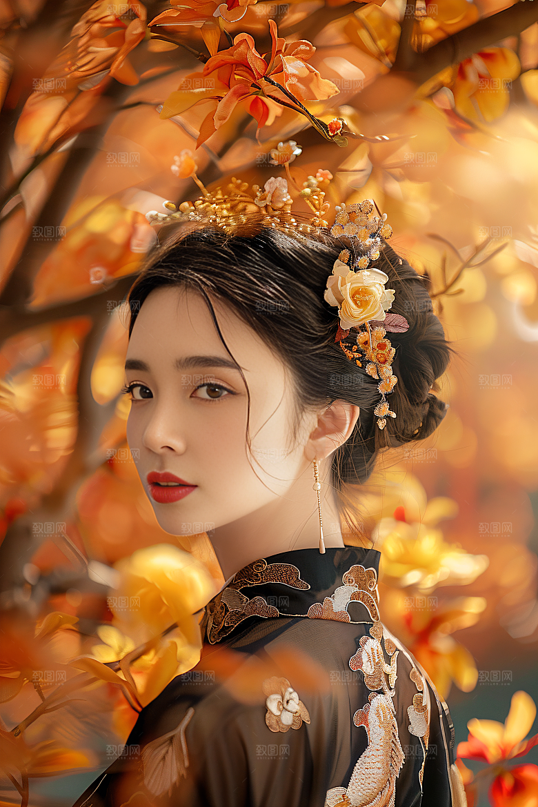 锦鲤汉服美女金鱼高清素材