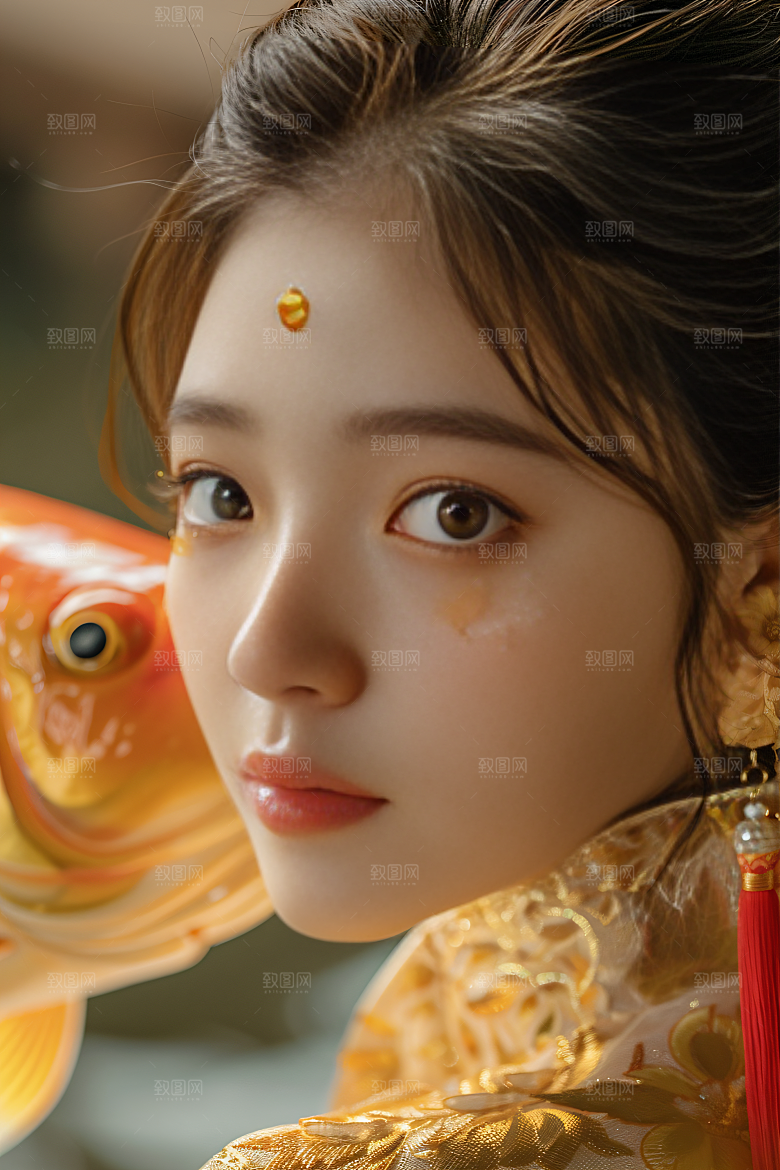 锦鲤汉服美女精致古风素材