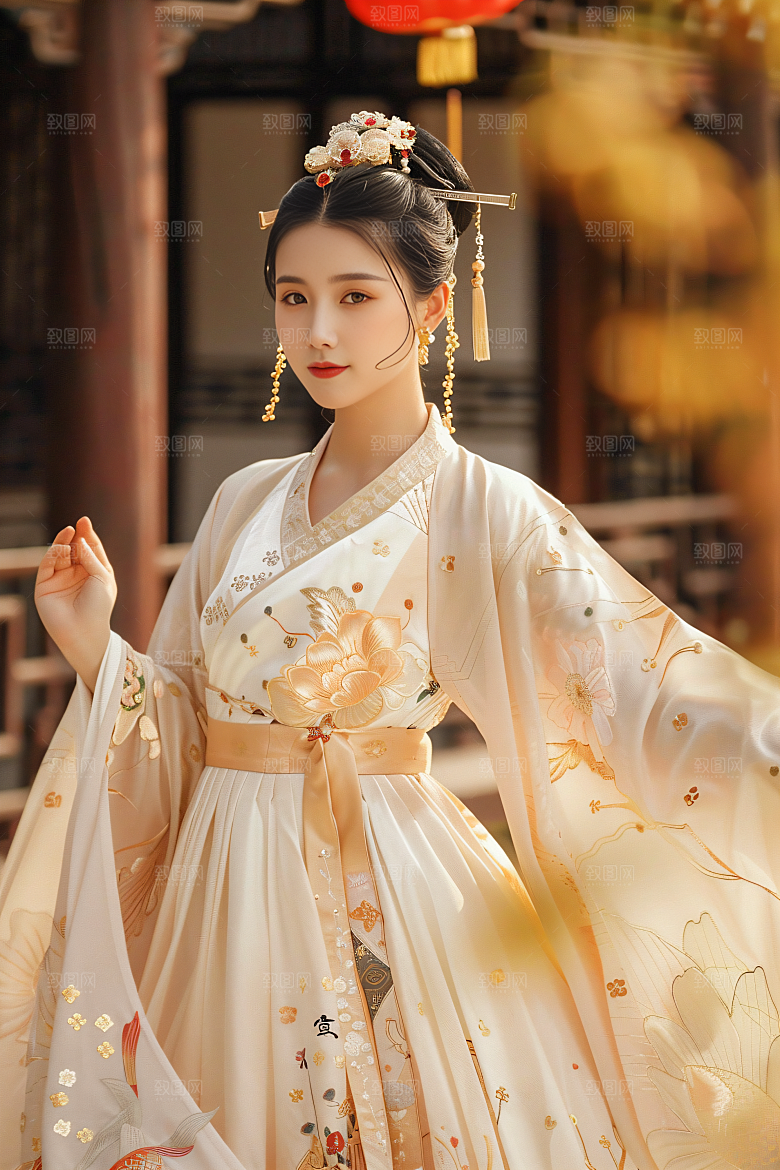 锦鲤汉服美女金鱼优雅素材