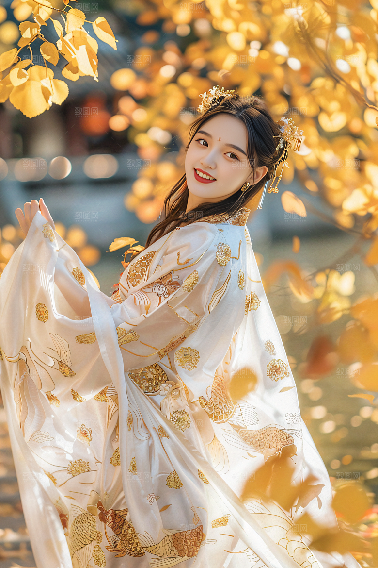 锦鲤汉服美女吉祥优雅素材