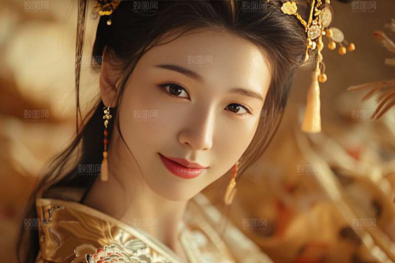 锦鲤汉服美女高清肖像素材
