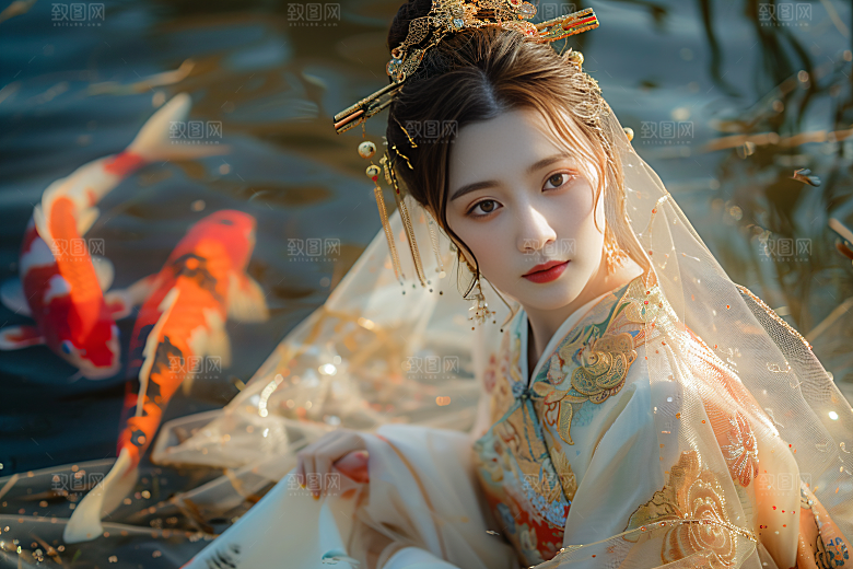 锦鲤汉服美女肖像唯美素材