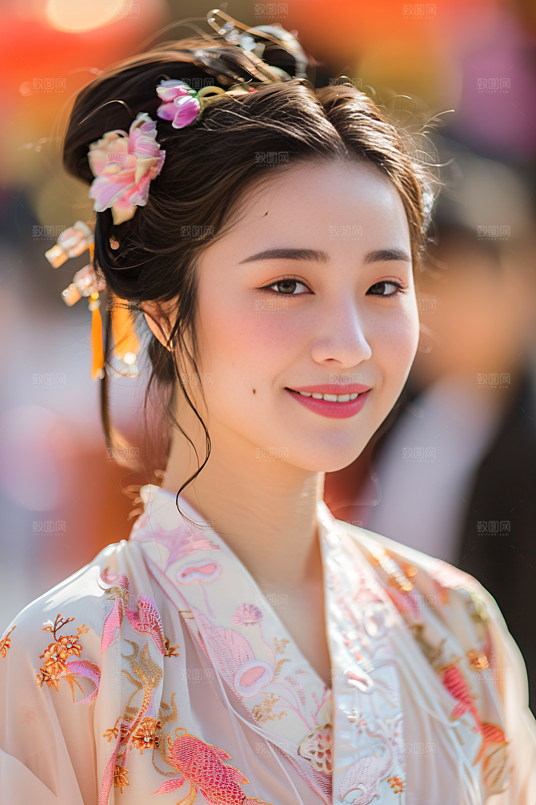 锦鲤汉服美女高清金鱼素材