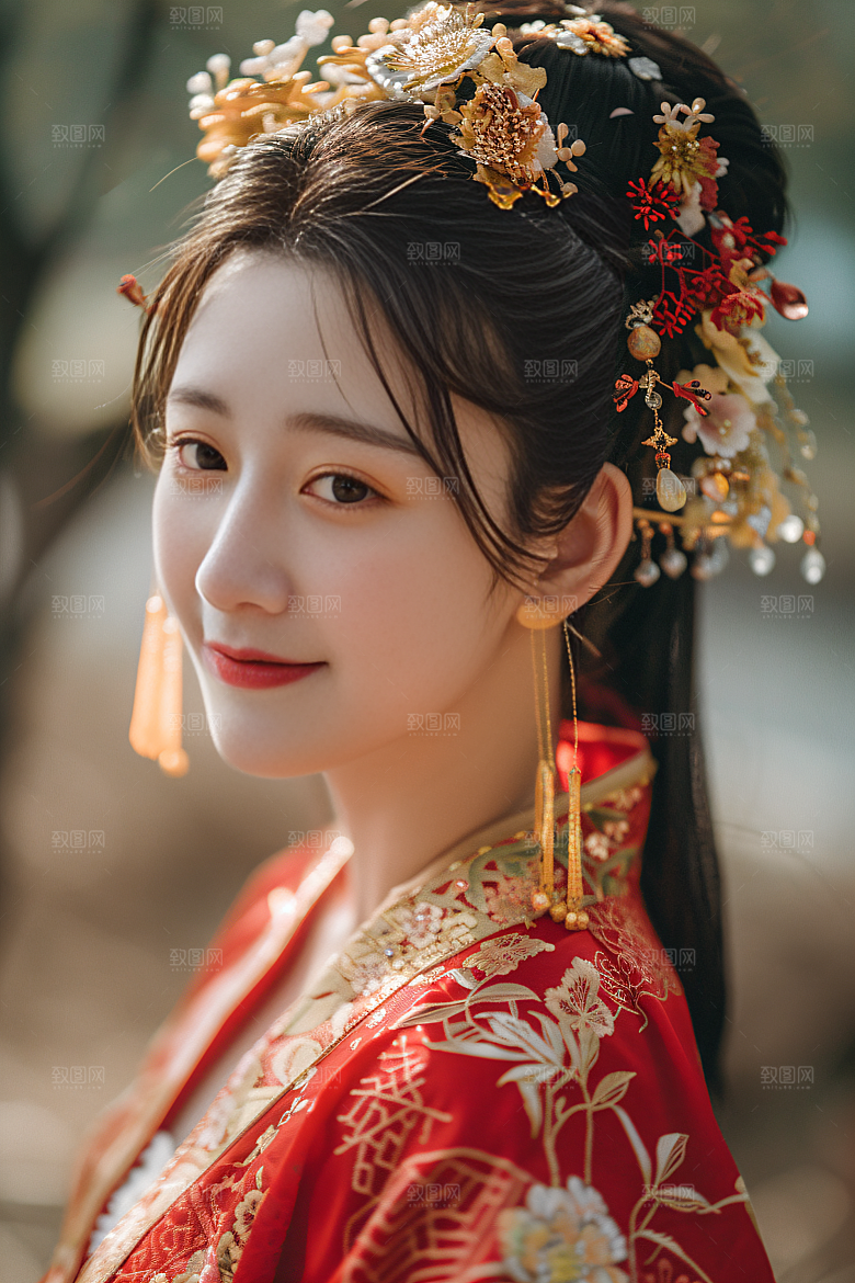 锦鲤汉服美女精致优雅素材