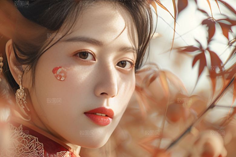 锦鲤汉服美女精致唯美素材