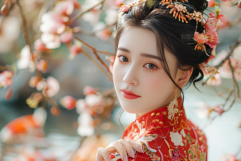 锦鲤汉服美女唯美高清素材
