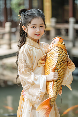 锦鲤汉服美女古风人像素材