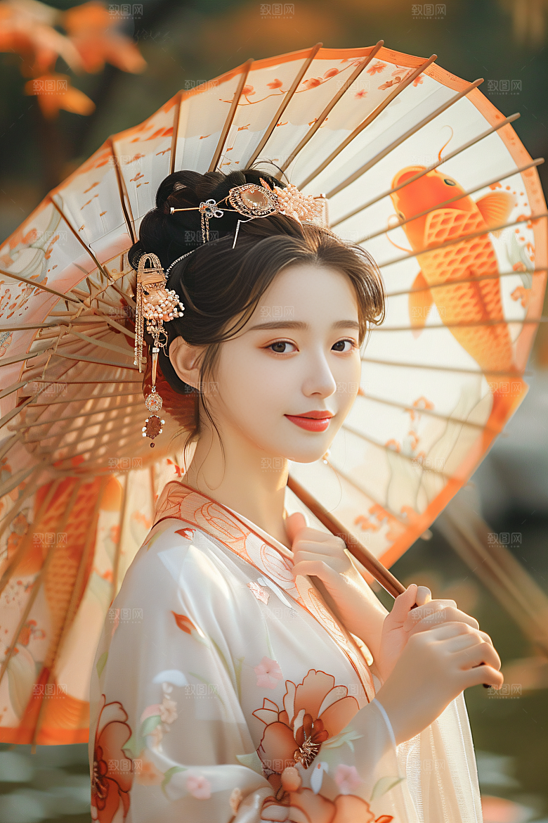 锦鲤汉服美女肖像古风素材