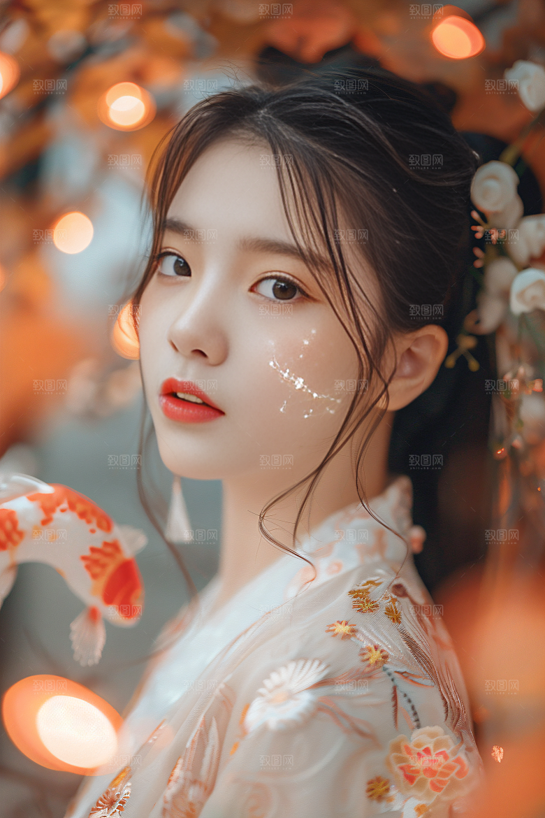 锦鲤汉服美女肖像人像素材