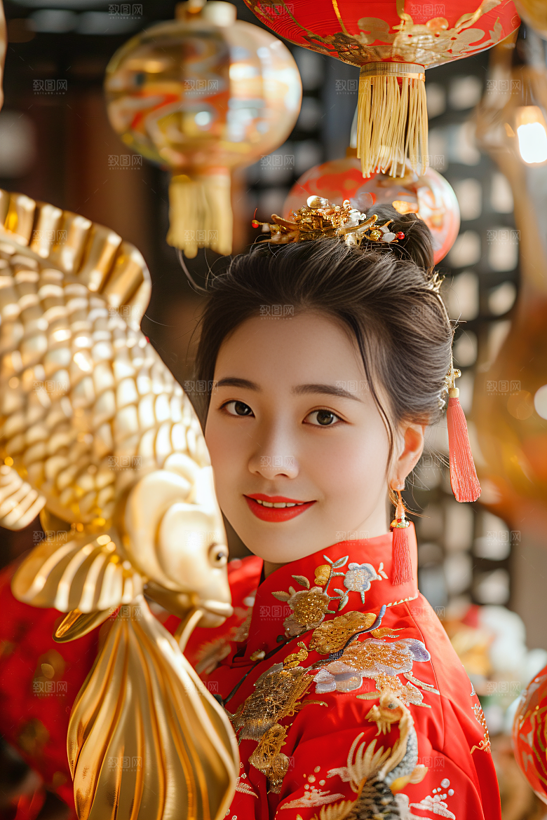 锦鲤汉服美女吉祥人像素材