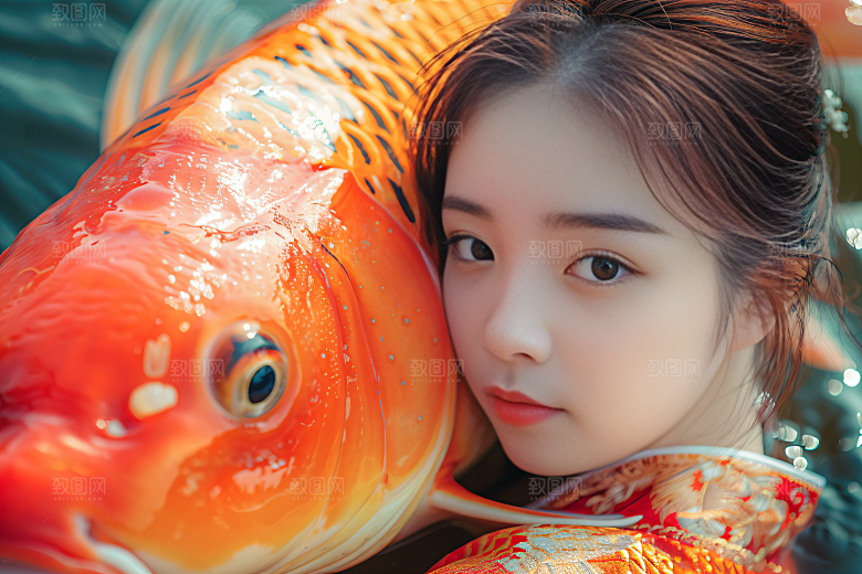 锦鲤汉服美女古风金鱼素材