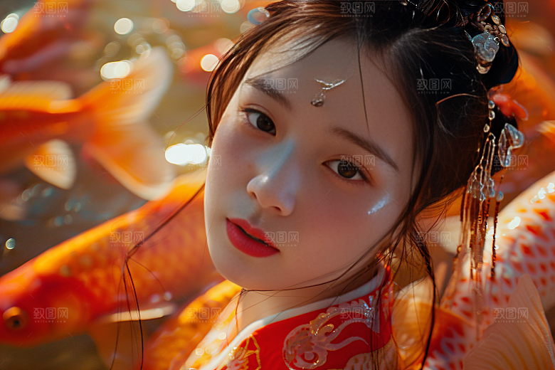 锦鲤汉服美女肖像高清素材