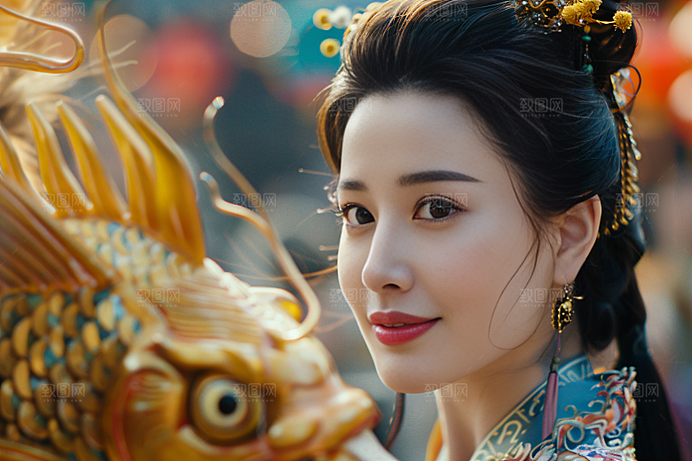 锦鲤汉服美女人像优雅素材