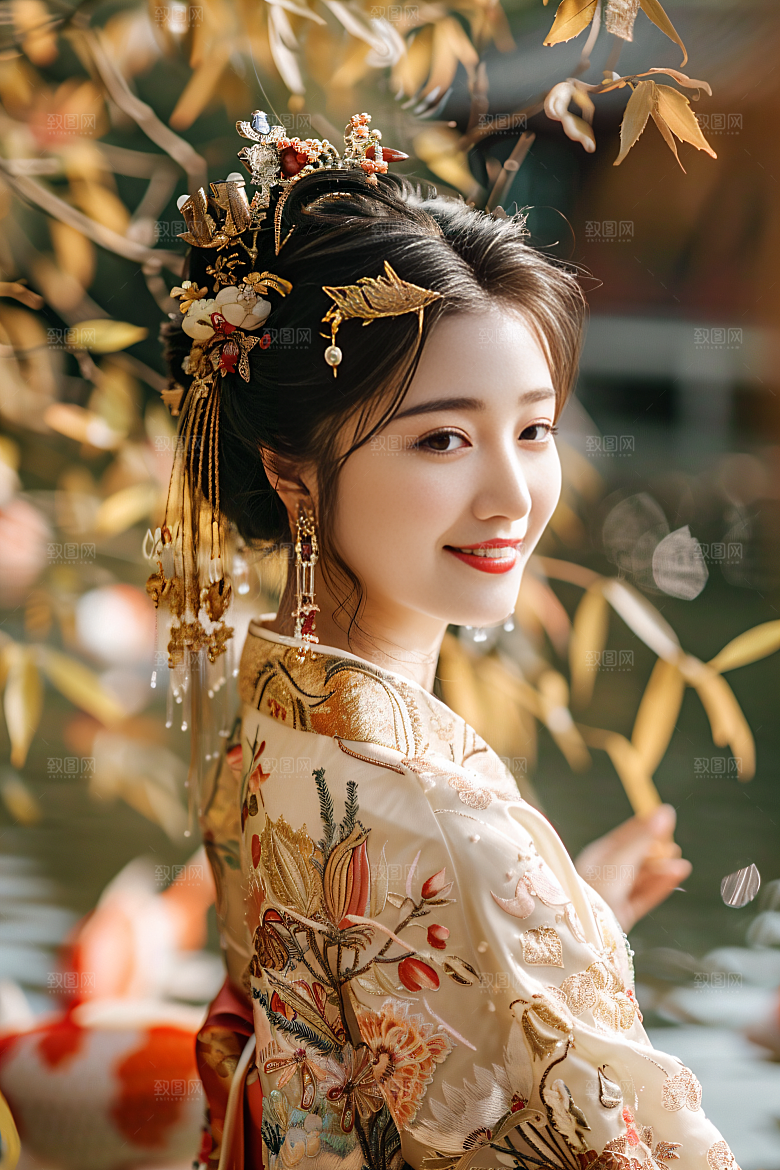 锦鲤汉服美女吉祥高清素材