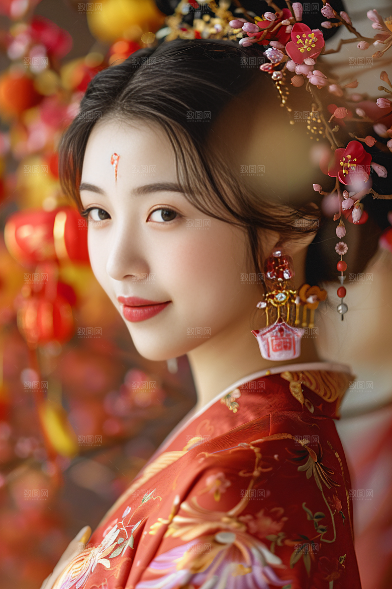 锦鲤汉服美女精致古风素材