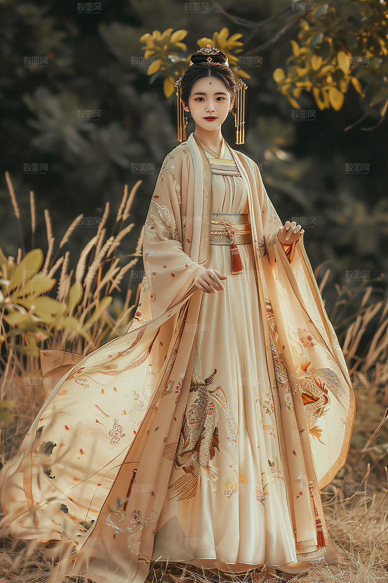 锦鲤汉服美女高清金鱼素材