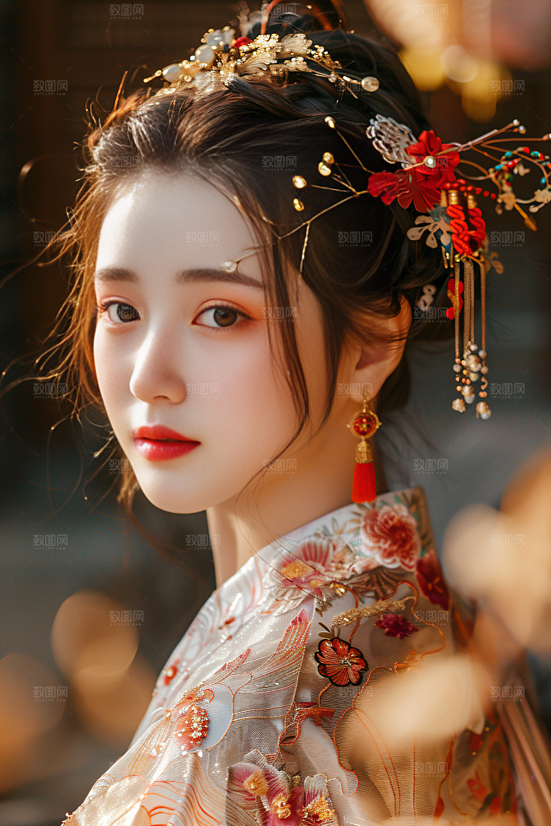 锦鲤汉服美女金鱼高清素材
