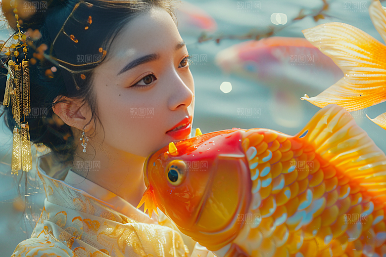 锦鲤汉服美女古风古风素材