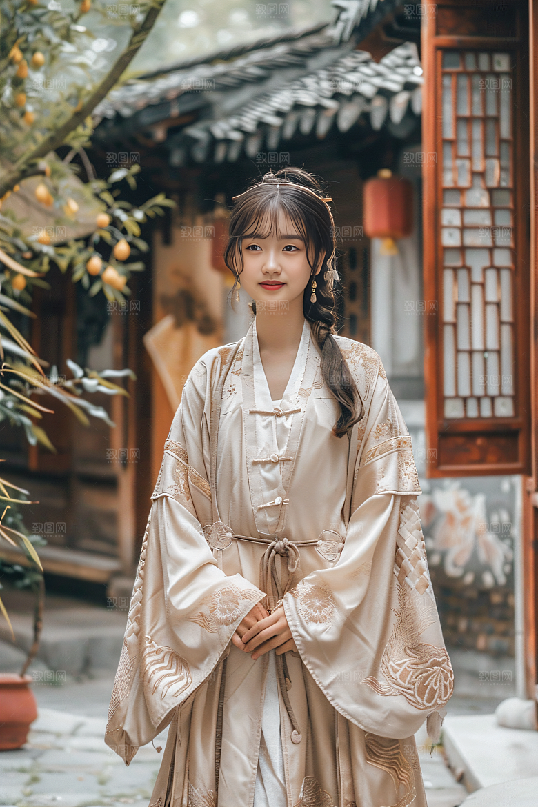 锦鲤汉服美女吉祥高清素材