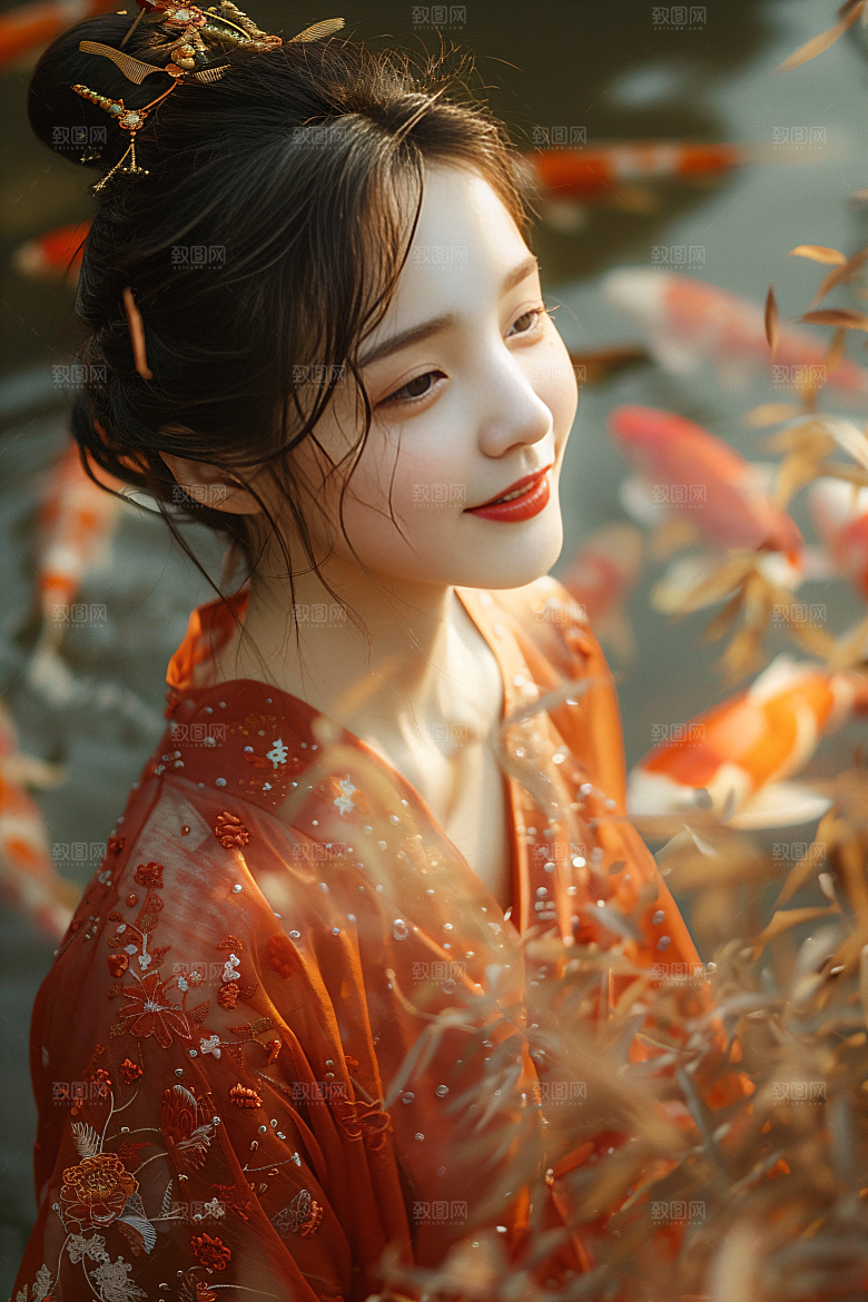 锦鲤汉服美女古风古风素材