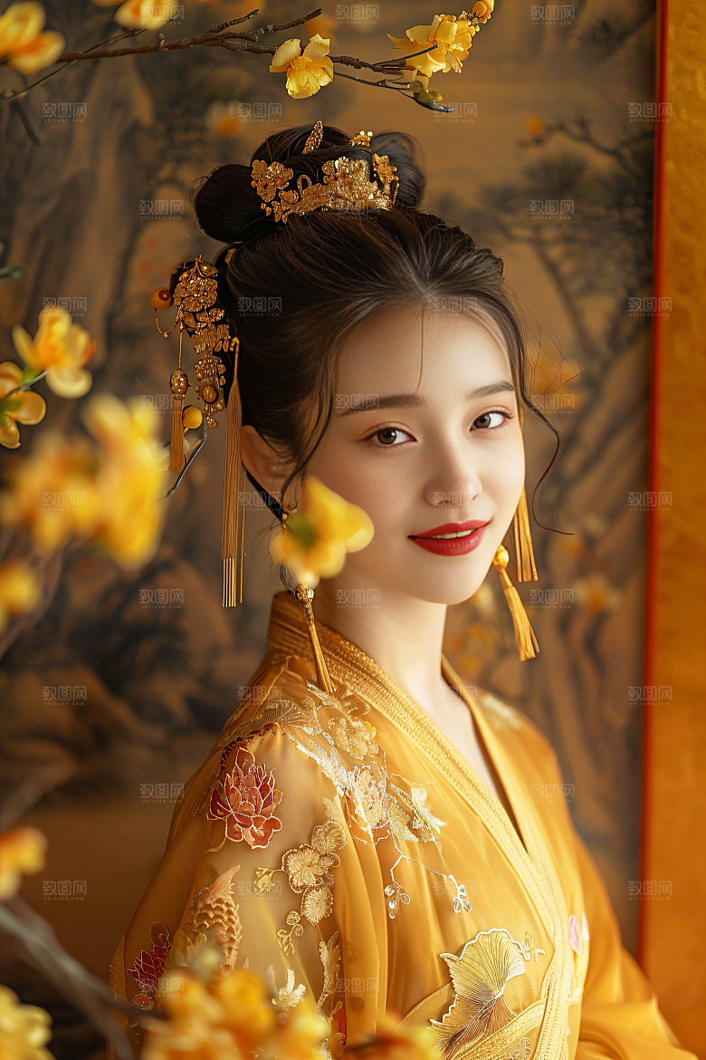 锦鲤汉服美女中国风优雅素材