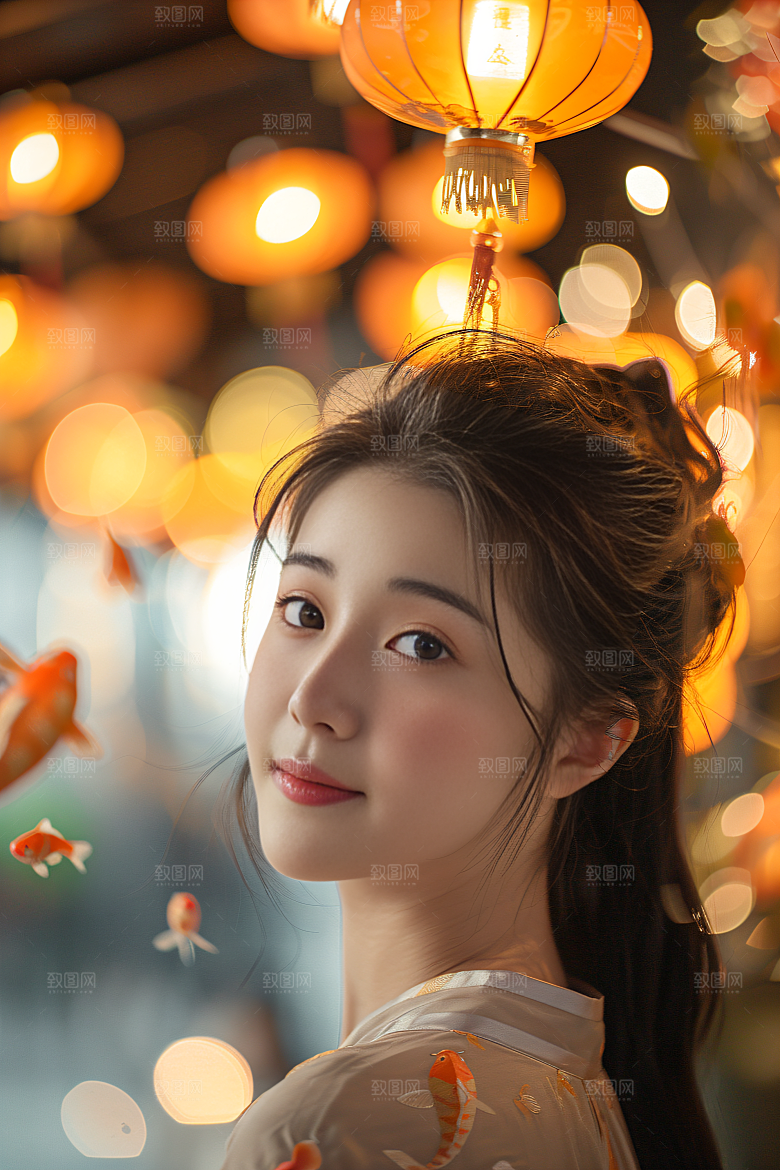 锦鲤汉服美女人像古风素材