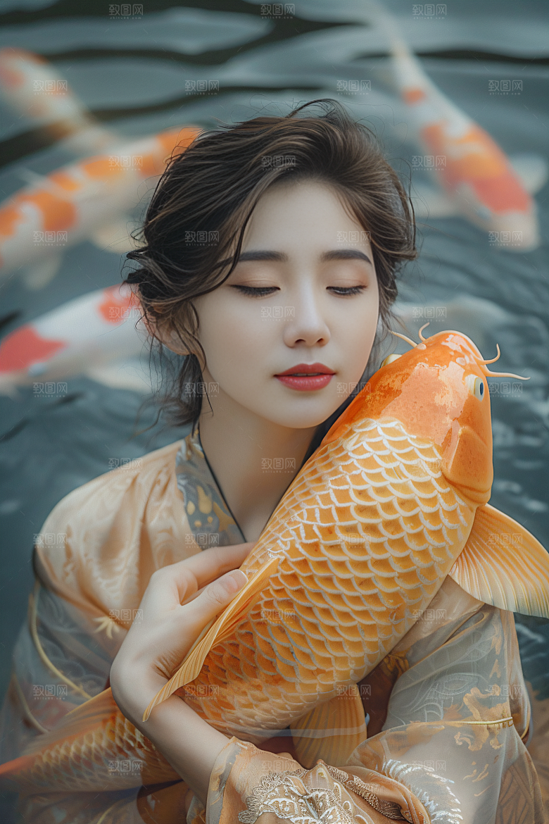 锦鲤汉服美女传统高清素材