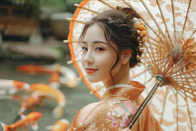 锦鲤汉服美女高清吉祥素材