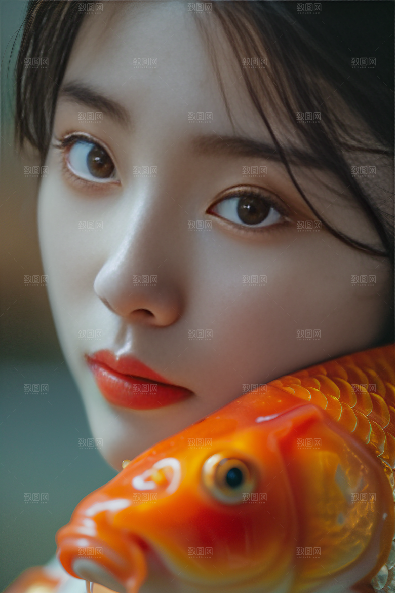 锦鲤汉服美女传统唯美素材