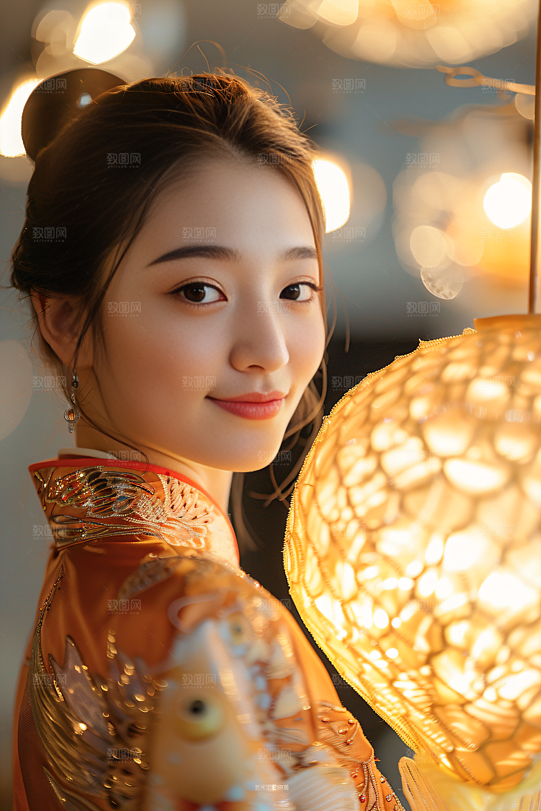 锦鲤汉服美女优雅吉祥素材