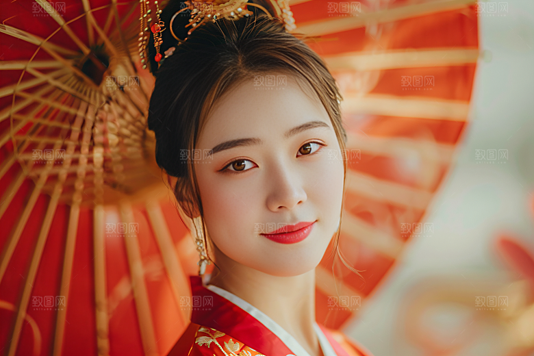 锦鲤汉服美女传统精致素材