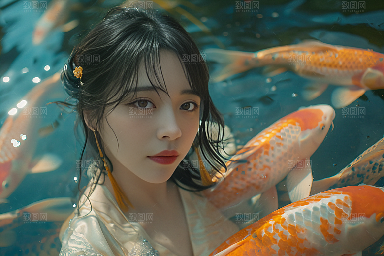 锦鲤汉服美女人像精致素材