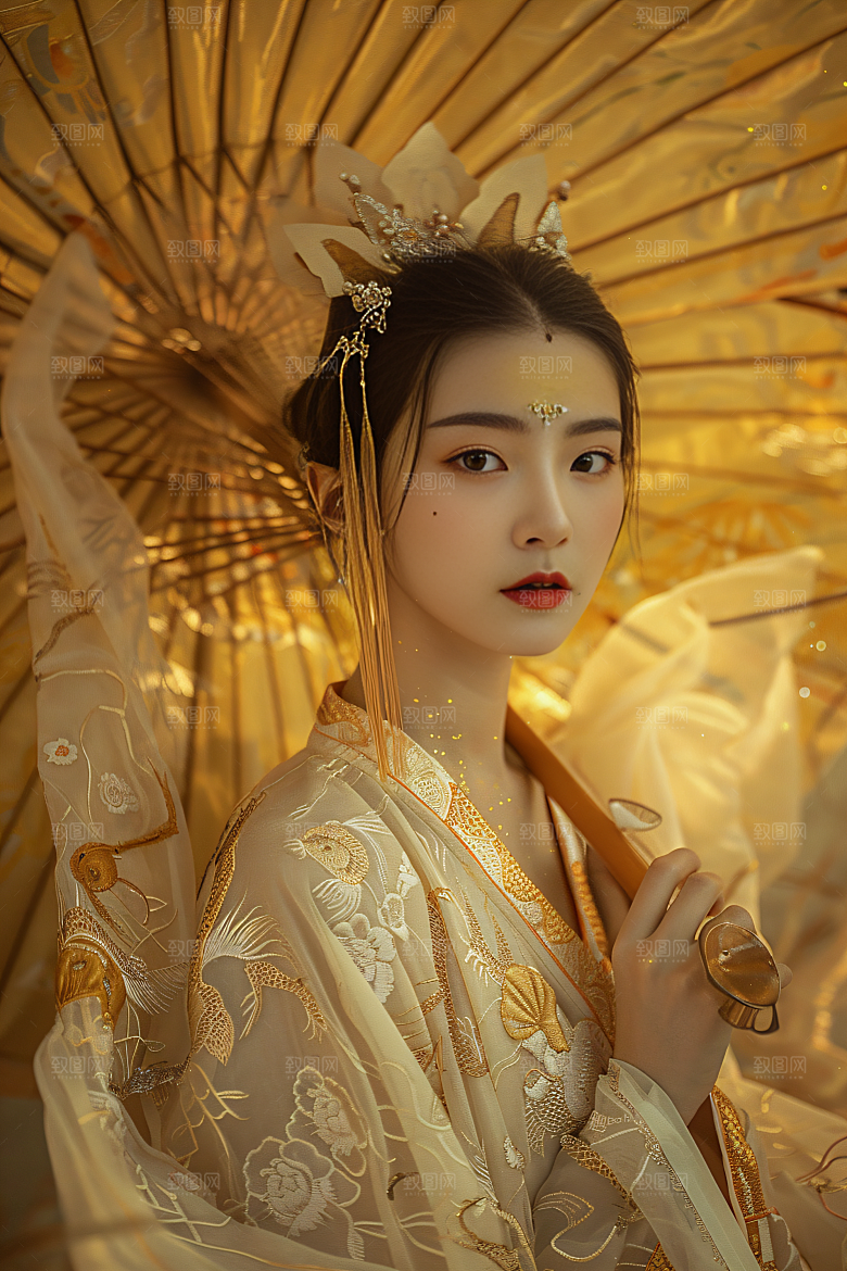 锦鲤汉服美女精致肖像素材