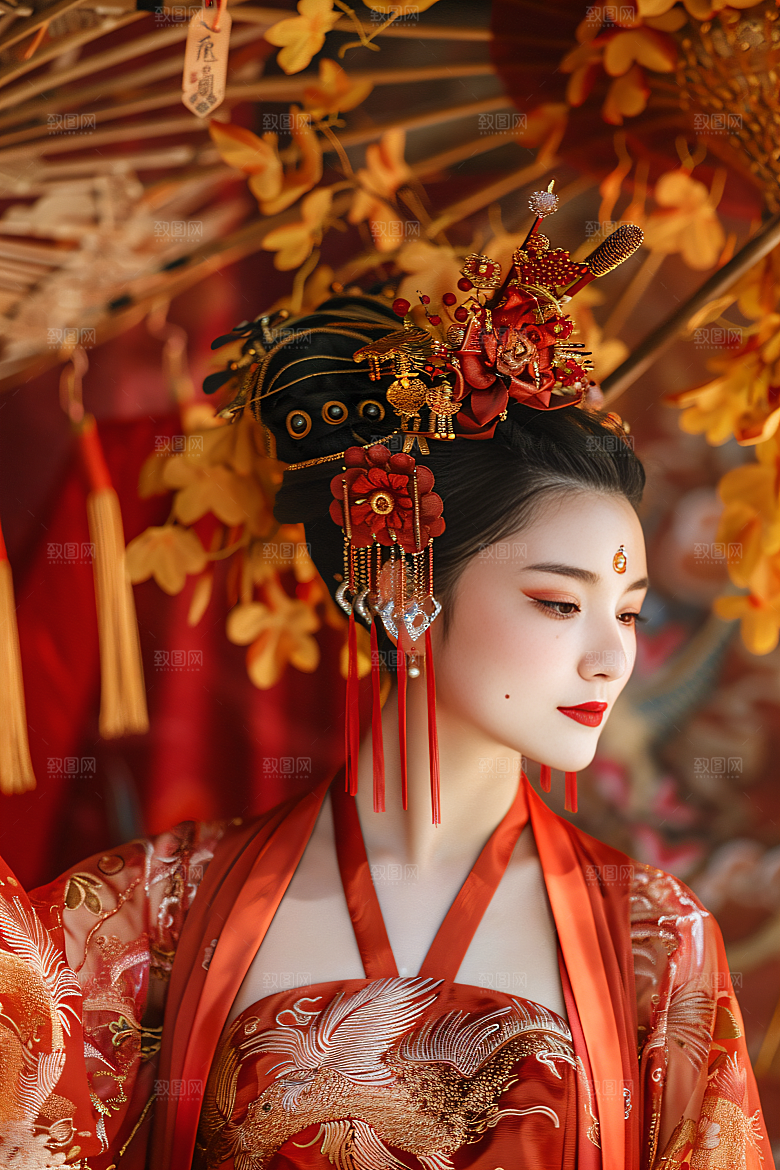 锦鲤汉服美女精致优雅素材
