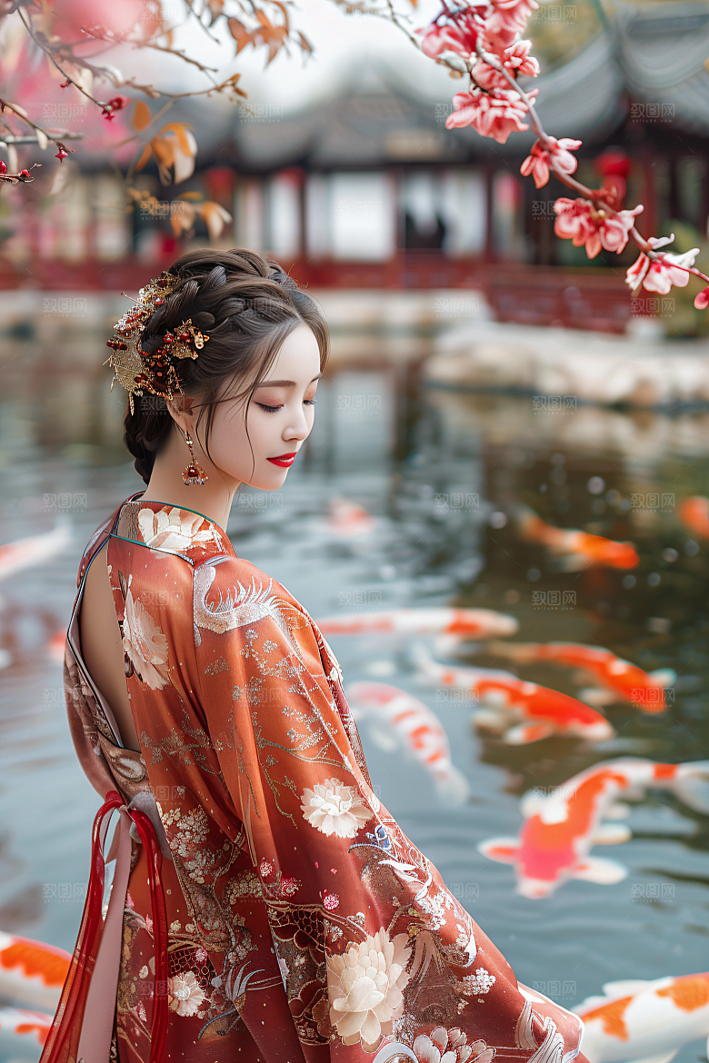 锦鲤汉服美女古风金鱼素材