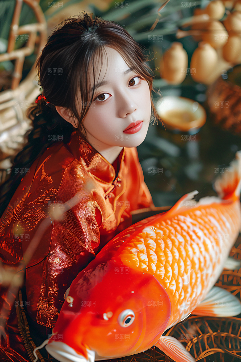 锦鲤汉服美女高清中国风素材