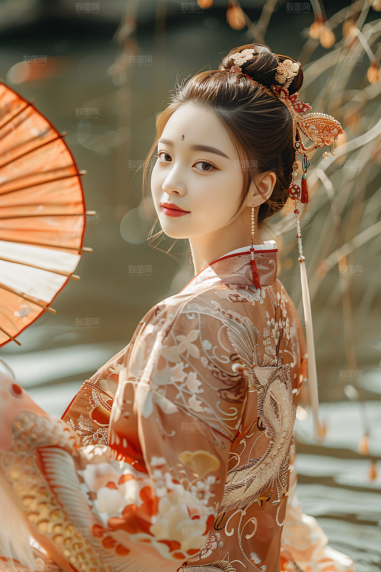 锦鲤汉服美女肖像吉祥素材