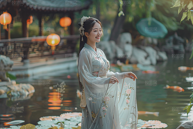锦鲤汉服美女古风古风素材