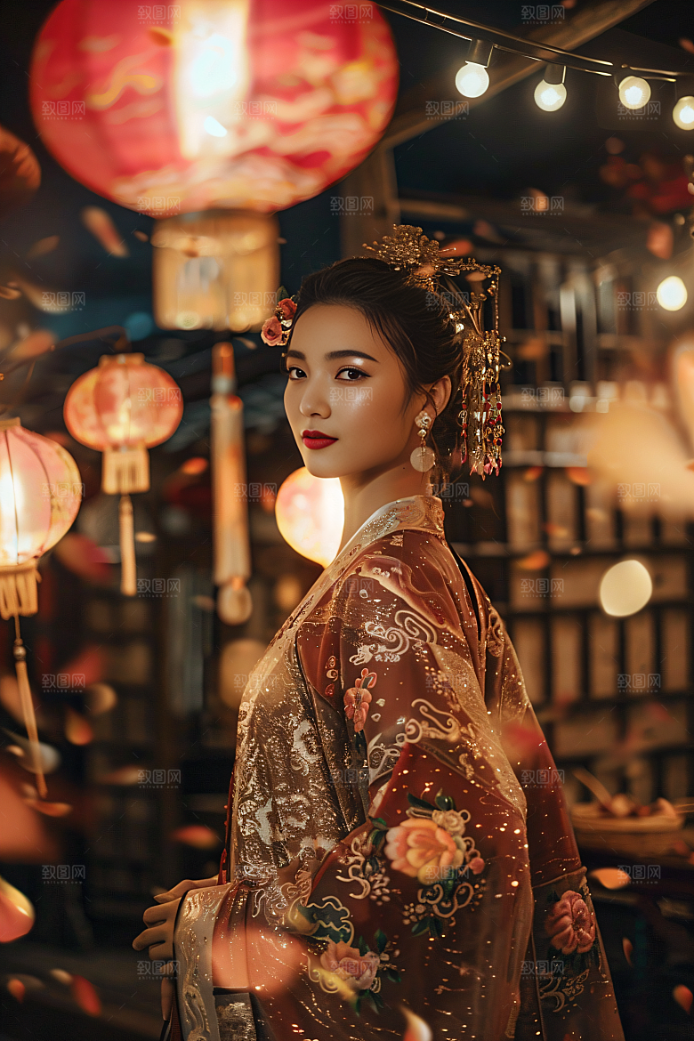 锦鲤汉服美女金鱼中国风素材