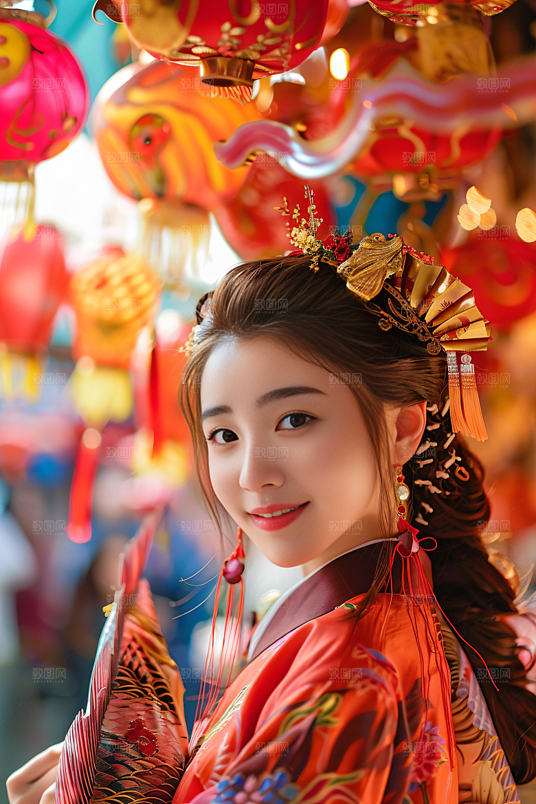 锦鲤汉服美女古风高清素材