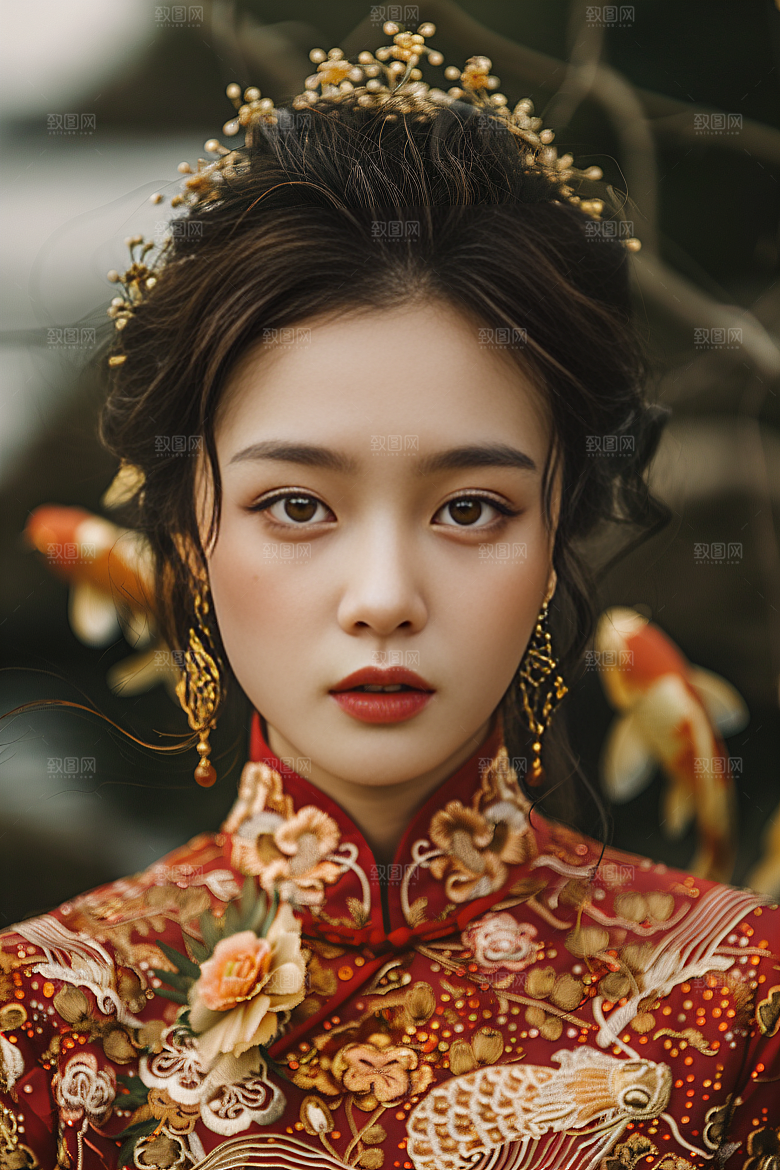 锦鲤汉服美女唯美人像素材