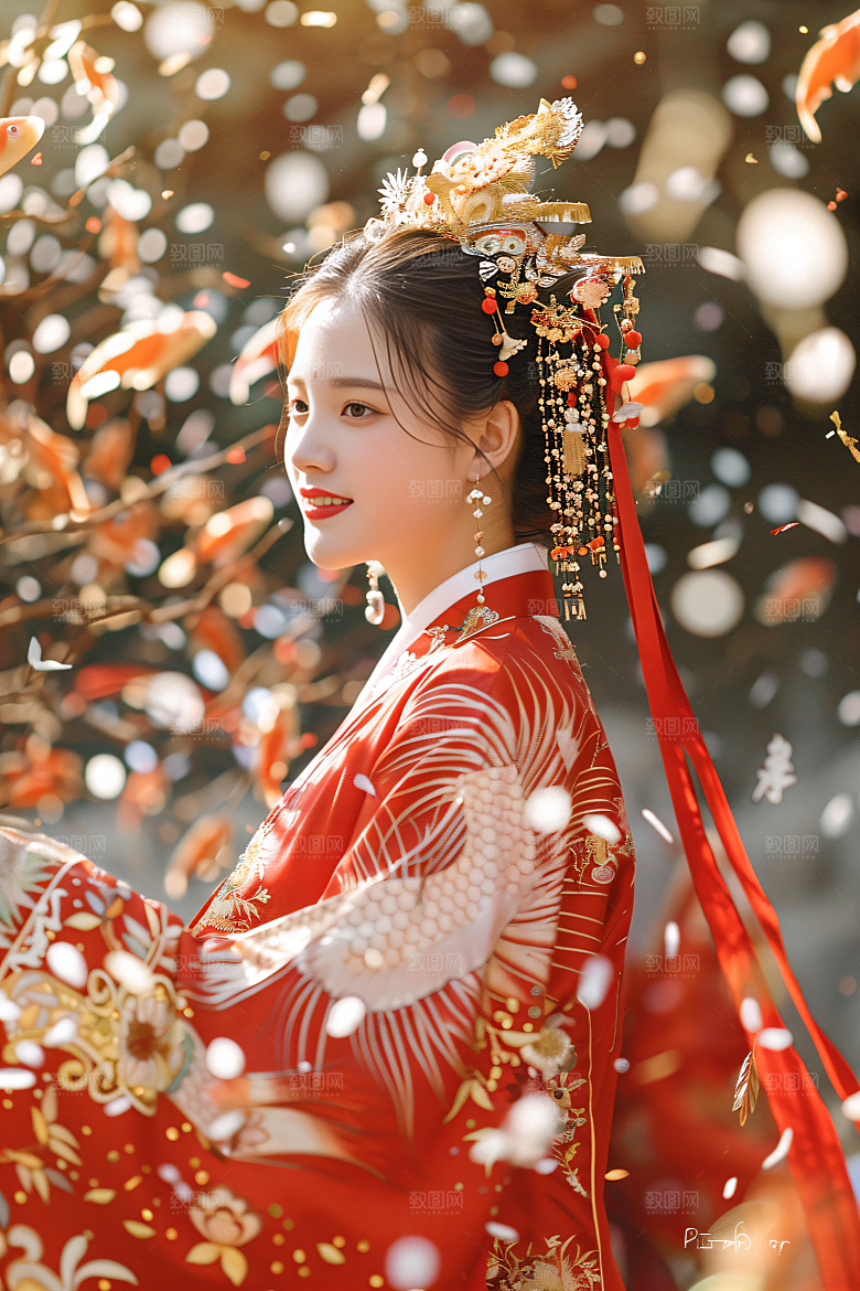 锦鲤汉服美女精致传统素材