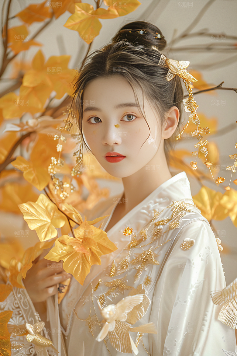 锦鲤汉服美女人像传统素材