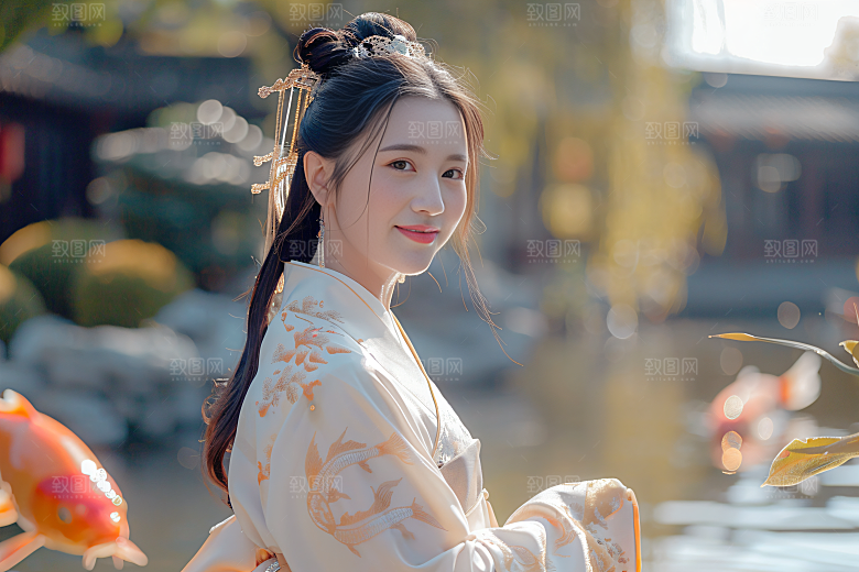 锦鲤汉服美女优雅金鱼素材