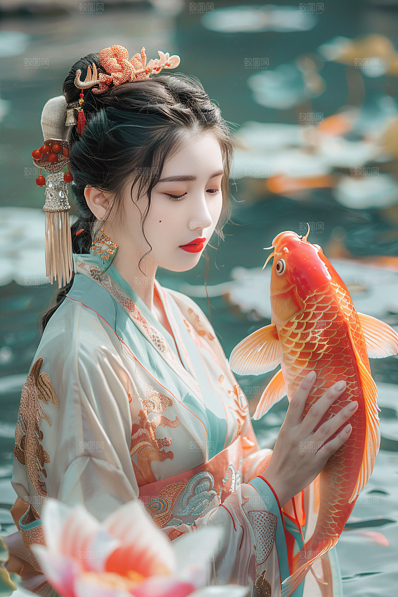 锦鲤汉服美女人像精致素材