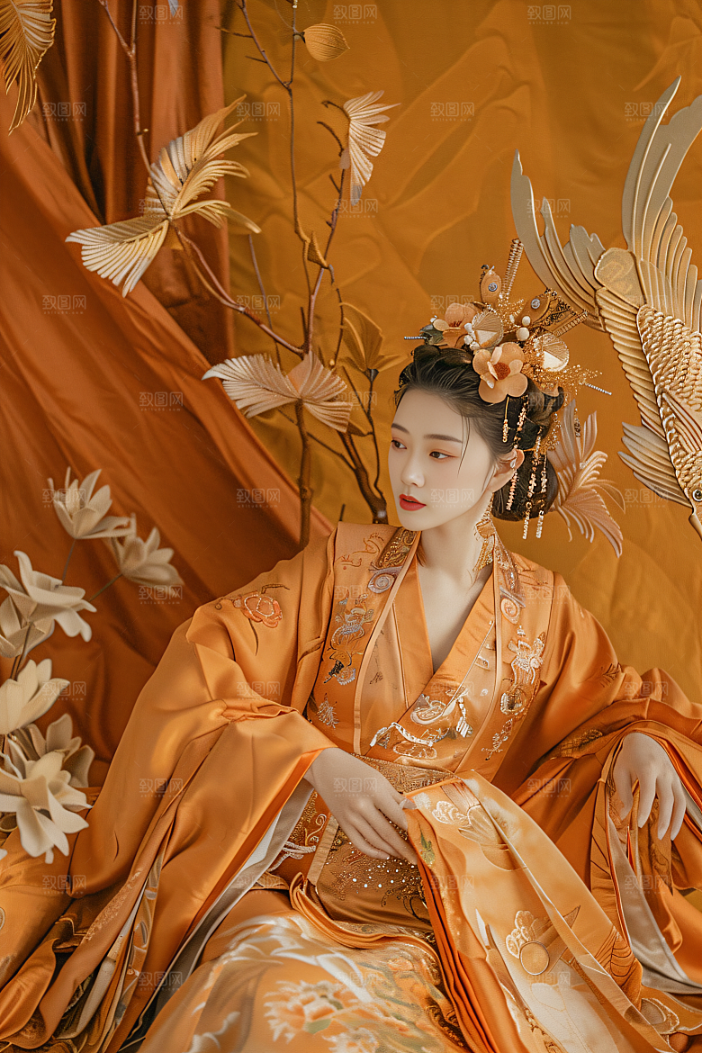 锦鲤汉服美女肖像优雅素材