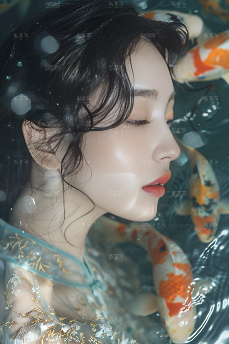锦鲤汉服美女肖像人像素材