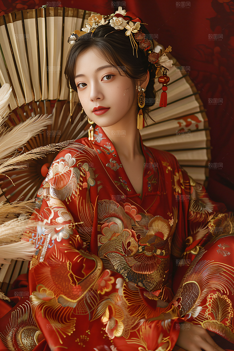 锦鲤汉服美女传统高清素材