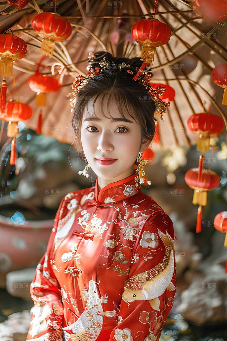 锦鲤汉服美女吉祥古风素材